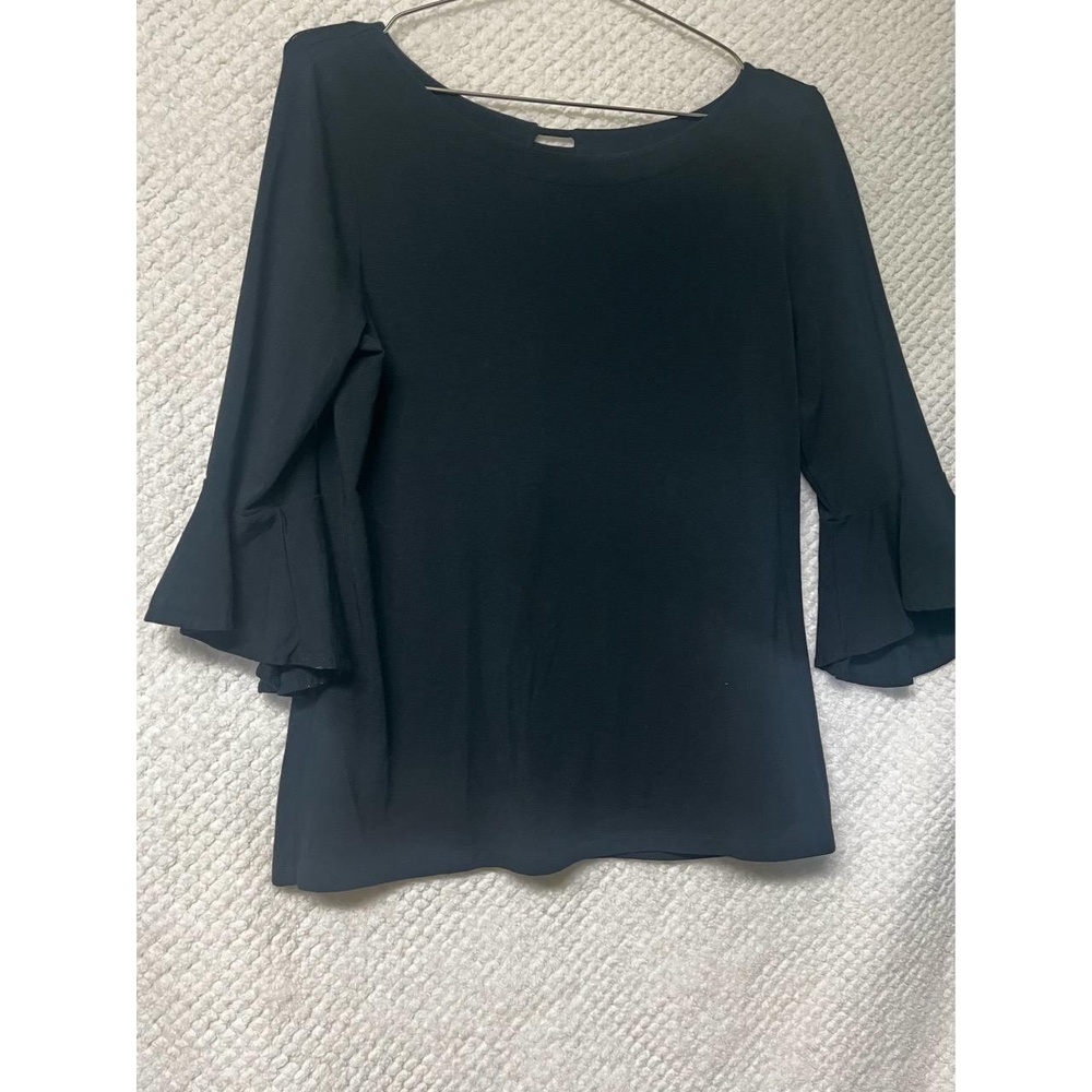 Lilly Pulitzer Top Black Flounce Sleeve Boat Neck Stretchy Cotton Blend Medium